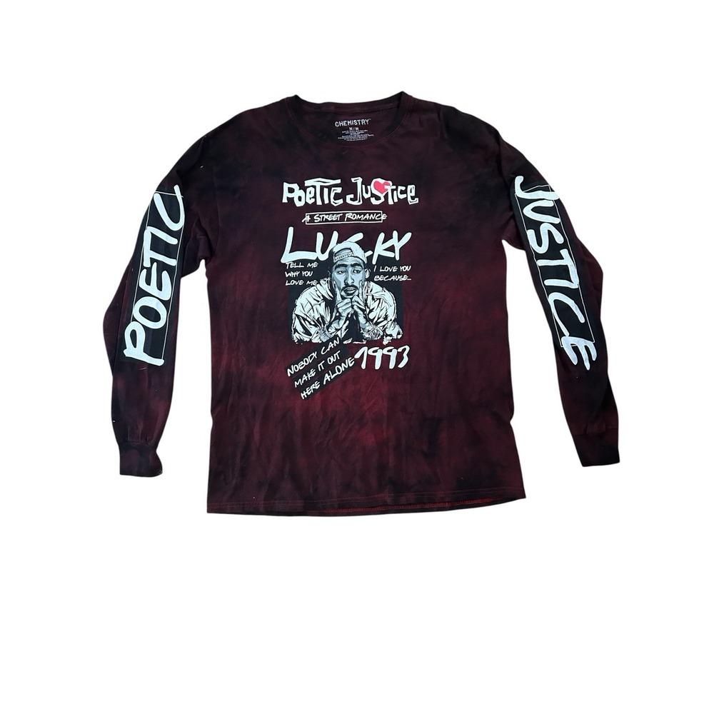 Poetic Justice Tupac 1993 Long Sleeve T-Shirt Men's Medium Burgundy Tie Dye - Picture 1 of 5